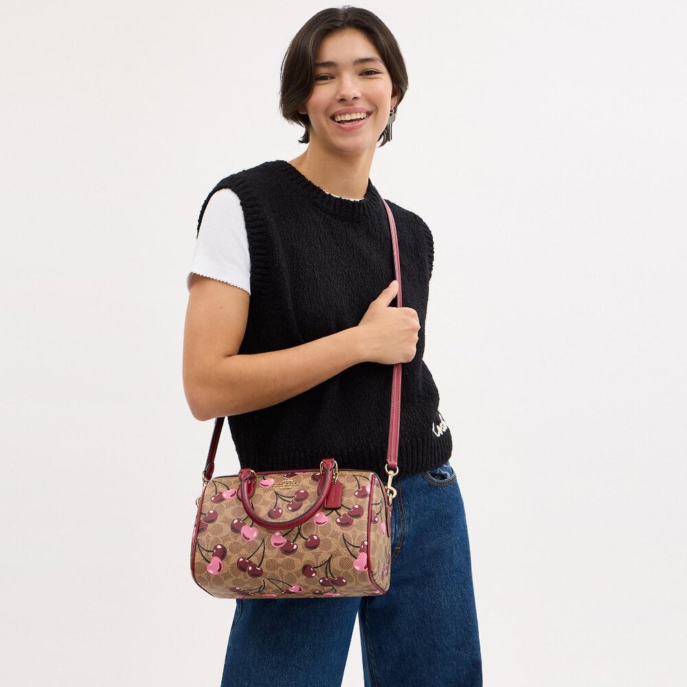 NWT - Coach - Rowan Satchel Bag In Signature Canvas With Cherry Print